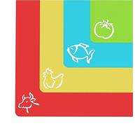 Cooler Kitchen - Set 4 taglieri di plastica flessibile con spessore - Tappetini con simboli di cibo e parte posteriore con sistema antiscivolo a reticolo "EZ-Grip"
