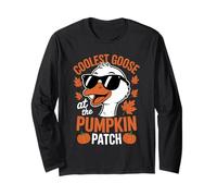 Coolest Goose At The Pumpkin Patch Halloween Ringraziamento Maglia a Manica