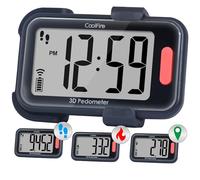 CoolFire Per interni ed esterni, contapassi per passi e miglia, calorie, contapassi per camminare, semplice clip 3D per donne, display grande, ripristino automatico, app opzionale PD-BK