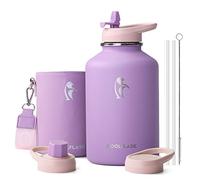Coolflask 2L Bottiglia d'acqua Isolata con Custodia in Pelle PU, Bottiglia d'acqua in Acciaio Inox con Coperchi a Cannuccia, Bottiglia d'acqua in Metallo, Mantiene Freddo 48h Caldo 24h, Viola lilla