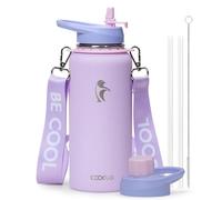 Coolflask Borraccia con cannuccia, borraccia termica in metallo con cannuccia e beccuccio, in acciaio inox a doppia parete sottovuoto, mantiene il freddo per 48 ore e caldo per 24 ore, a prova di