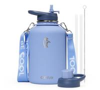 Coolflask Borraccia da 1,9 l con cinghia, capiente brocca termica da 1,8 litri, con cannuccia e coperchi con beccuccio, in acciaio inox, mantiene il freddo per 48 ore e il caldo per 24 ore, a prova di