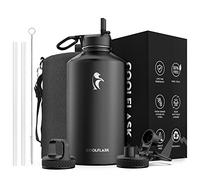 Coolflask Borraccia da un gallone isolata con cannuccia e 3 coperchi, brocca per acqua da 3.8l grande in acciaio inossidabile metallico sottovuoto a bocca larga per sport, palestra o ufficio
