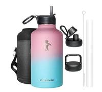 Coolflask Borraccia Isolata 2L, Grande Con Cannuccia e 3 Coperchi, Sottovuoto in Acciaio Inox per Palestra, Sport e Viaggi, Gomma da Masticare Stellata
