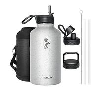 Coolflask Borraccia isolata da 2 l, brocca d'acqua da mezzo gallone con cannuccia e 3 coperchi, grande bottiglia termica in acciaio inox, bottiglia d'acqua sottovuoto per palestra, sport e viaggi