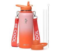 Coolflask - Borraccia termica con cannuccia, 1,1 l in metallo con coperchi con cannuccia e beccuccio, in acciaio inox a doppia parete con isolamento sottovuoto, mantiene le bevande fredde per 48 ore e