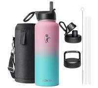 Coolflask Borraccia termica da 1.2l con cannuccia e 3 coperchi, in metallo, per sport o ufficio, doppia bottiglia per acqua calda e fredda, a prova di perdite, facile da pulire, gomma da masticare