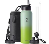 Coolflask - Borraccia termica da 1.2l, con cannuccia e spazzola, in acciaio inox, con 3 coperchi, per sport, palestra o ufficio, mantiene il freddo per 48 ore e il caldo per 24 ore, colore: verde