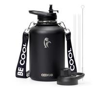 Coolflask Borraccia termica da 1,9 l, con cinghia, grande brocca d'acqua con cannuccia e coperchi con beccuccio, doppia parete in acciaio inox, mantiene il freddo per 48 ore e caldo per 24 ore, a