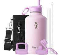Coolflask Borraccia termica da 1,9 litri, con cannuccia e 3 coperchi, brocca per l'acqua da 1,9 l, in acciaio inox, con imboccatura larga, per sport, palestra o ufficio, senza BPA, mantiene il freddo