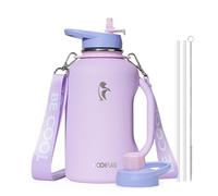 Coolflask Borraccia termica da 1,9 litri con cannuccia, in acciaio inox, con manico, in metallo, a doppia parete, con cinturino a tenuta stagna, mantiene il freddo per 48 ore e caldo per 24 ore