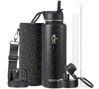Coolflask Borraccia termica da 1180 ml, con cannuccia e 3 coperchi, in metallo, per sport o ufficio, doppia ermetica, a prova di perdite, borsa dell'acqua fredda e calda, notte stellata