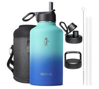 Coolflask Borraccia termica da 2 l, con 3 coperchi con cannuccia, beccuccio e manico, borraccia sottovuoto in acciaio inox a tenuta stagna, per sport, viaggi, palestra, 48 ore fredde e calde per 24