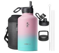 Coolflask Borraccia termica da 2 l, con 3 coperchi con cannuccia, beccuccio e manico, borraccia sottovuoto in acciaio inox a tenuta stagna, per sport, viaggi, palestra, 48 ore fredde e calde per 24