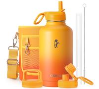 Coolflask - Borraccia termica da 2l, con cannuccia e 3 coperchi, brocca per acqua grande in acciaio inox, con imboccatura larga, per sport, palestra o ufficio, senza BPA, mantiene il freddo