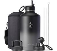 Coolflask Borraccia termica da 3,6 litri, con cannuccia e 3 coperchi, brocca per l'acqua grande in acciaio inossidabile con bocca larga per sport, palestra o ufficio, senza BPA, mantiene il freddo per