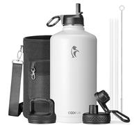 Coolflask Borraccia termica da 3,6 litri, con cannuccia e 3 coperchi, grande brocca in acciaio inox a bocca larga, per sport, palestra o ufficio, senza BPA, mantiene il freddo per 48 ore e calde per