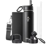Coolflask Borraccia termica da 590 ml, con cannuccia, in acciaio inox, con 3 coperchi, imboccatura larga, per sport o ufficio, senza BPA, mantiene il freddo fino a 48 ore o caldo fino a 24 ore, colore