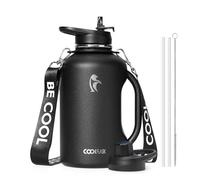 Coolflask - Borraccia termica da 9 litri con manico, in acciaio inox, a doppia parete, con cinturino e cannuccia, a tenuta stagna, mantiene il freddo per 48 ore e caldo per 24 ore, colore: nero magico