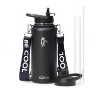 Coolflask Borraccia termica in acciaio inox con isolamento 1 L e tracolla | Borraccia inox 1,2L 3 strati, freddo 48h, con cannuccia e beccuccio, antiperdita, lavabile, BPA-free, leggera per palestra