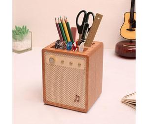 CoolGift Mart Accessori per chitarra, supporto per plettro in legno sapele con portapenne, organizer da scrivania regalo per chitarristi per plettri e penne