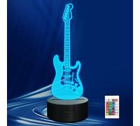 CoolGift Mart Luce notturna a forma di chitarra elettrica, lampada a LED 3D a illusione ottica, con telecomando e timer, regalo per chitarristi, amanti della musica