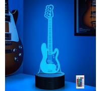 CoolGift Mart Luce notturna per chitarra basso, lampada LED 3D a illusione ottica con telecomando e timer, regali per bassisti, chitarristi, amanti della musica