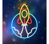 CoolGift Mart Segno al neon del razzo, decorazione della stanza con luce a LED, elemento spaziale alimentato via USB, decorazione a tema dell'universo, regalo di compleanno per ragazzi