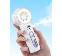 CoolGift Mart Ventilatore portatile portatile con spray d'acqua, mini ventilatore bianco ricaricabile USB con 4 velocità, nebbia di raffreddamento per viaggi estivi, tornei, all'aperto, trucco, uso