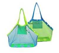 COOLGO Borsa da spiaggia XXL, grande per giocattoli di sabbia, giocattolo acquatico, per bambini, borsa da gioco, borsa da bagno, borsa da spiaggia, per famiglia, vacanze (verde e blu (2 pezzi)