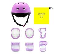 COOLGO Casco Skate e Ginocchiere Kit per Bambini e Bambina 15-35kgs, Regolabile Casco Ginocchiere Gomitiere e Protezione Polso per Pattinaggio Rollerblade Monopattino Skateboard Bicicletta (Purple)