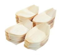 COOLHIYA 100 Pezzi Barchette in Legno per Sushi e Snack, Ciotole Monouso Ecologiche e Sicure, Forma Barchetta Piccola per Dessert e Antipasti