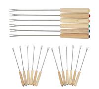 COOLHIYA 18 forchette per fonduta in acciaio inossidabile: forchette per fonduta con manico in legno - spiedini per formaggio in acciaio inossidabile, accessori per feste in cucina e barbecue