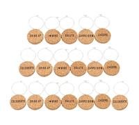 COOLHIYA 18 Pezzi Segnabicchieri Vino in Sughero Riutilizzabili Charm Personalizzabili con Superficie Vuota per Inserire Nomi Accessori Pratici per Feste e Raduni Casalinghi