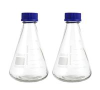 COOLHIYA 2 Pezzi Bottiglie da Laboratorio in Vetro Conico da 1000ml Tappo Blu, Facili da Osservare senza Bolle, per Applicazioni di Scienze della Vita e Ricerca