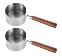 COOLHIYA 2 pezzi Scalda caffè, Pentola per latte, Pentola per salsa, Pentola per stufato, Riscaldamento e Cottura in Acciaio Inox con Manico in Legno per Sciogliere Cioccolato, Cera, Caramelle,