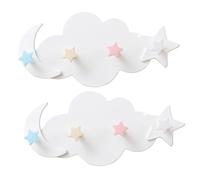 COOLHIYA Appendiabiti da Parete Cameretta 2 Pezzi in Plastica Bianca a Forma di Stelle e Mezzaluna, Decorativi e Facili da Rimuovere, per Cucina e Stanza dei