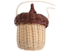 COOLHIYA Borsa a Tracolla a Forma di Ghianda in Plastica e Corda di Cotone, Cestino Intrecciato Marrone Funzione di Conservazione per Feste e Spiaggia