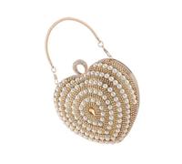 COOLHIYA Borsetta Raffinata da Donna a Forma di Cuore con Cristalli, Borsa da Notte in Poliestere e Metallo Oro, per Banchetti e Feste Danzanti