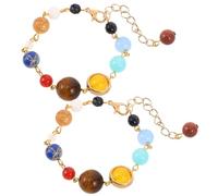 COOLHIYA Bracciale del solare 2 pezzi: braccialetto del solare da donna regolabile - Galassia Gli otto pianeti Stella Guardiana Perline di pietra naturale Gioielli da mano
