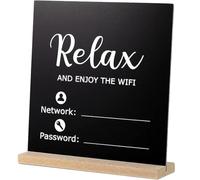 COOLHIYA Cartello per Password Wireless in Legno Nero senza Sbavature Wifi Riutilizzabile Segnaletica Leggera Lavagna per Ristorante e Toilette Pubblica