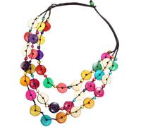COOLHIYA Collana da Donna Sicuro e Delicato in Legno e Guscio di Cocco Intrecciata a Mano, Boho Chic Perline Colorate e Design Multistrato