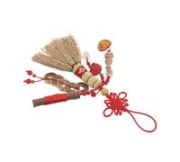 COOLHIYA Decorazione pendente a forma di scopa da comodino per bambini - Mini scopa che dorme con spiriti maligni - Decorazione con moneta portafortuna con nodo appeso - Amuleto retrò cinese di