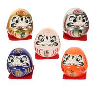 COOLHIYA Set 5pezzi Statuine Daruma in Ceramica Giapponese, Decorazione Unica per Auto e Casa, Effetto Decorativo e Portafortuna Elegante per Ogni Occasione