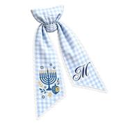 COOLHOOD Ghirlanda Hanukkah con Menorah e Dreidel | Script Lettera M e Menorah, tessuto a quadretti blu e bianco, code drappeggiate per una corona di ante dell'armadio