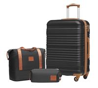 COOLIFE Set di valigie trolley valigia ABS rigida valigia da viaggio 4 ruote serratura TSA trolley retrattile La valigia contiene 1 borsa da viaggio e 1 beauty case, nero/marrone, Mittlerer Koffer-Set