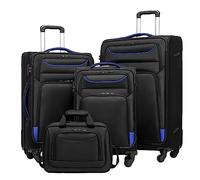 COOLIFE Set Valigie 4 Pezzi Morbide 58/66/80cm e 1 Borsa a Tracolla Grande | Valigie Morbide Trolley TSA & 4 Ruote Spinner, ultraleggere, 1200D idrorepellente - Tutti i Viaggi & Famiglia