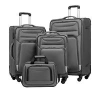 COOLIFE Set Valigie 4 Pezzi Morbide 58/66/80cm e 1 Borsa a Tracolla Grande | Valigie Morbide Trolley TSA & 4 Ruote Spinner, ultraleggere, 1200D idrorepellente - Tutti i Viaggi & Famiglia