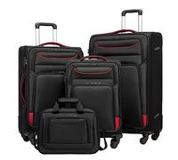 COOLIFE Set Valigie 4 Pezzi Morbide 58/66/80cm e 1 Borsa a Tracolla Grande | Valigie Morbide Trolley TSA & 4 Ruote Spinner, ultraleggere, 1200D idrorepellente - Tutti i Viaggi & Famiglia