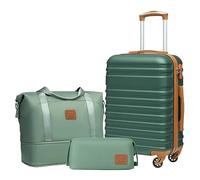 COOLIFE Set Valigie, Valigia Trolley Set di 3 Pezzi Valige rigide per Viaggiare con TSA Serratura 1 borsa da viaggio e 1 trousse da toilette, Albicocca/Verde Scuro, Set di valigie 3pzs (20")